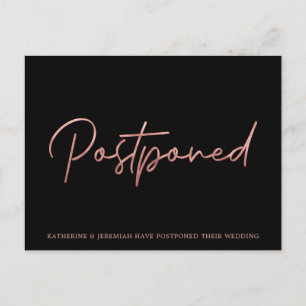 Minimalist Rose Gold Foil Wedding Postponement Postcard