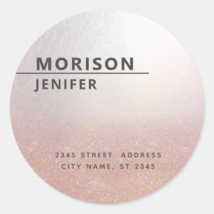 minimalist rose gold glitter ombre return address classic round sticker