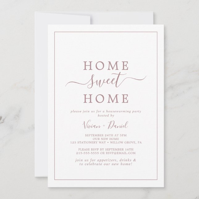 Minimalist Rose Gold Home Sweet Home Housewarming Invitation (Front)
