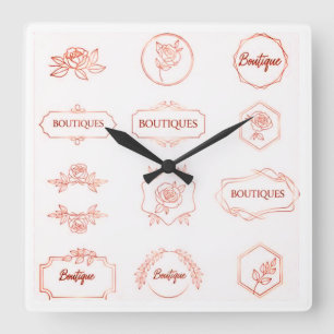 Minimalist Rose Gold Logo Clipart Set   Feminine  Square Wall Clock
