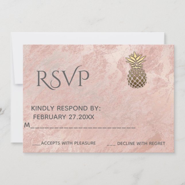 Minimalist rose gold marble gold pineapple RSPV Invitation (Front)
