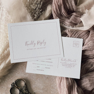 Minimalist Rose Gold Menu Choice RSVP Postcard