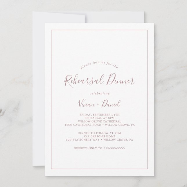 Minimalist Rose Gold Rehearsal Dinner Invitation (Front)