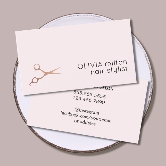 Minimalist Rose Gold Scissors Hair Stylist Business Card (Creator Uploaded)