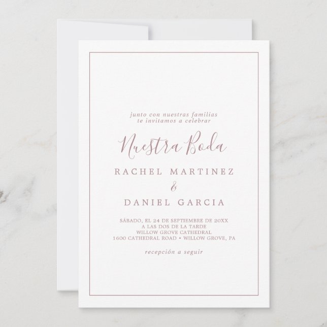 Minimalist Rose Gold Spanish Nuestra Boda Invitation (Front)