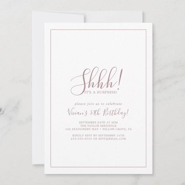 Minimalist Rose Gold Surprise Party Invitation (Front)