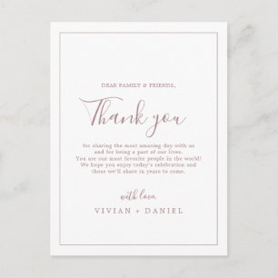 Minimalist Rose Gold Thank You Reception Card