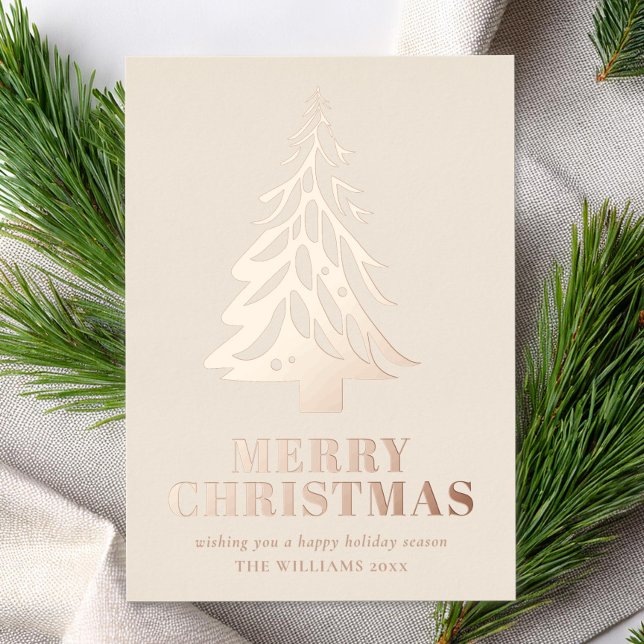 Minimalist Rose Gold Tree Merry Christmas Foil Holiday Card (Creator Uploaded)