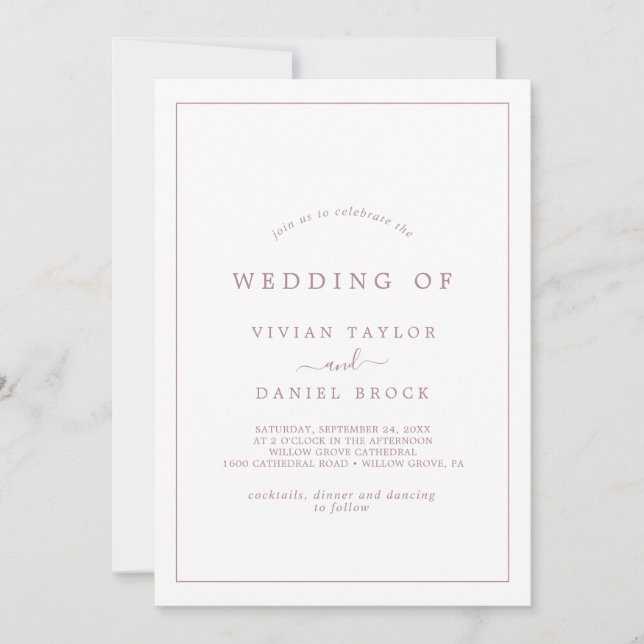Minimalist Rose Gold Typography The Wedding Of Invitation (Front)