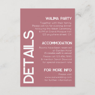 Minimalist Rose Gold Typography Wedding Details Enclosure Card
