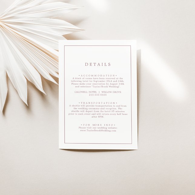 Minimalist Rose Gold Typography Wedding Details Enclosure Card (Creator Uploaded)