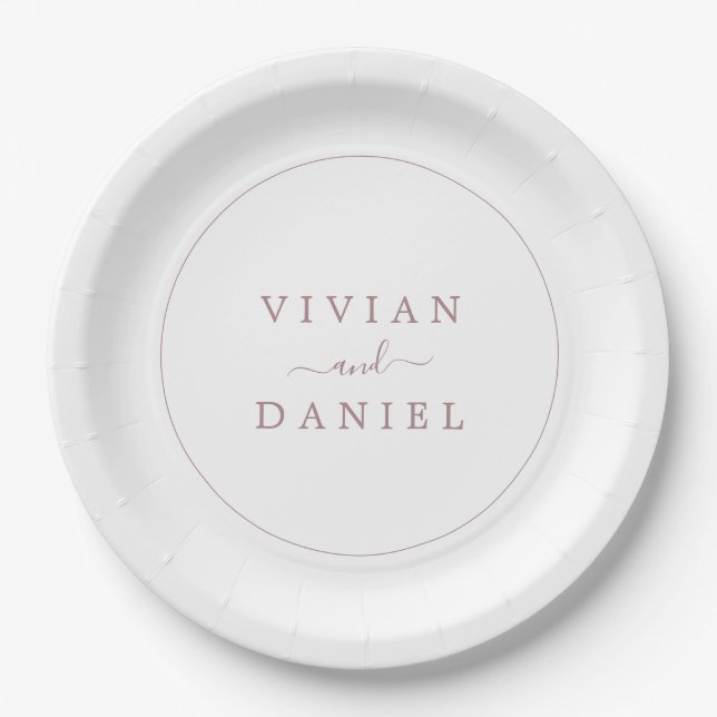 Minimalist Rose Gold Wedding Cake Paper Plate (Front)