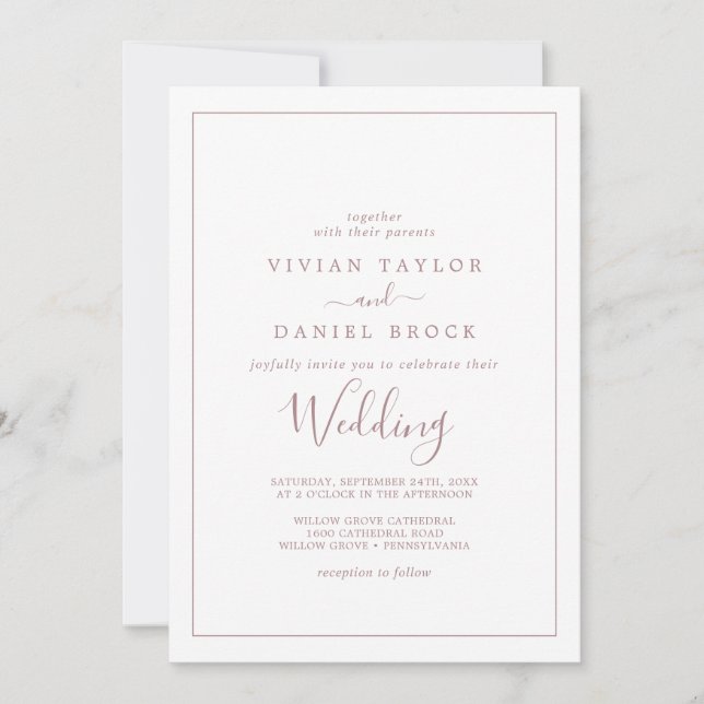 Minimalist Rose Gold Wedding Invitation (Front)