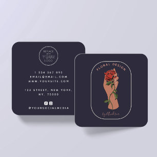 Minimalist Rose Hand Logo Square Business Card