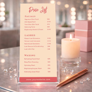 Minimalist Rose & Ivory Salon Beauty Price List  Rack Card