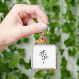 Minimalist Rose Line Art Elegant One-Colour Floral Key Ring