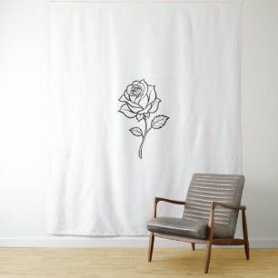 Minimalist Rose Line Art Elegant One-Colour Floral Tapestry