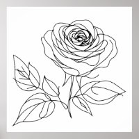 minimalist rose one line art drawing in black