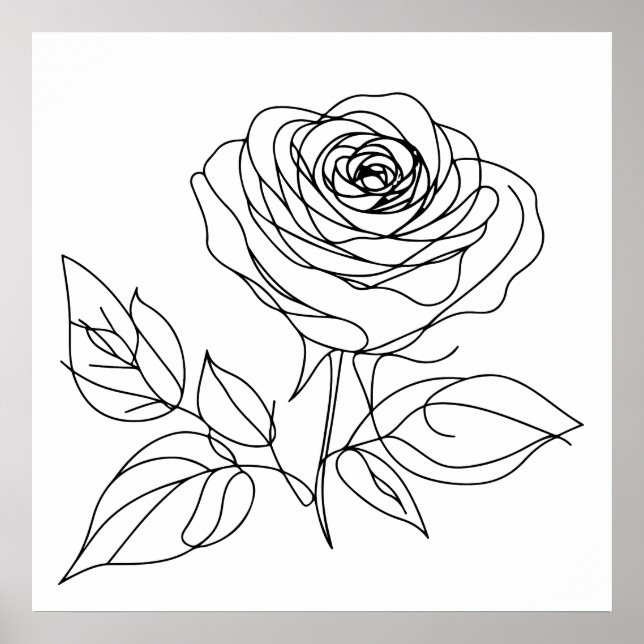 minimalist rose one line art drawing in black poster (Front)