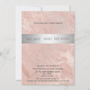 Minimalist rosegold marble silver stripe invitation