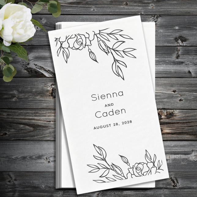 Minimalist Roses Line Drawing Wedding Napkin (Creator Uploaded)
