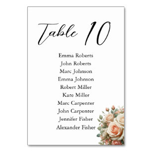 Minimalist Roses Script Wedding Seating Plan Table Number