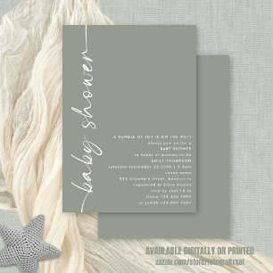 Minimalist Rotated Calligraphy Sage Baby Shower Invitation