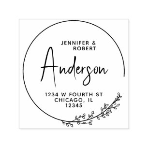 Minimalist Round Leaf Script Return Address Self-inking Stamp