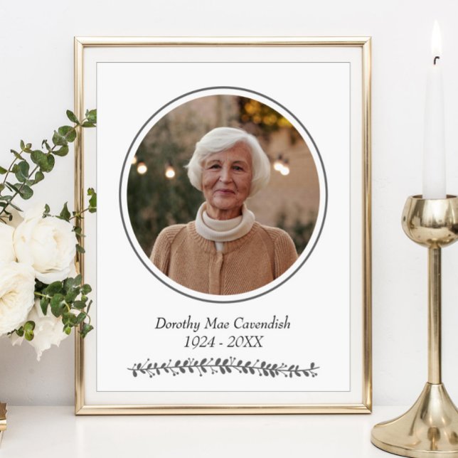 Minimalist Round Photo Memorial Service Funeral Poster (Creator Uploaded)