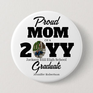 Minimalist Round White Proud Mum Graduation 7.5 Cm Round Badge