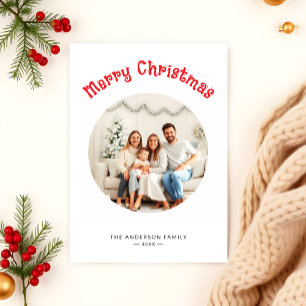 Minimalist Rounded Photo Family Christmas Greeting Holiday Card
