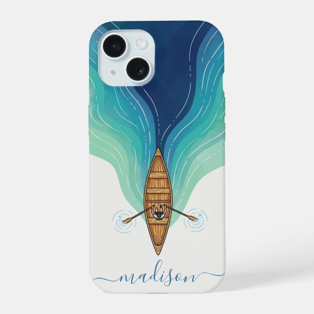 Minimalist Rowboat Ocean Waves iPhone Case (Back)