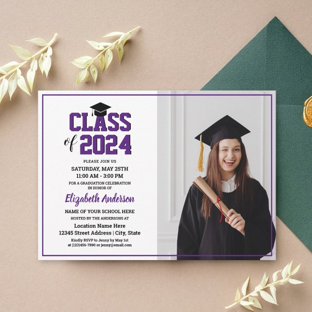 Minimalist Royal Purple Graduate Photo Graduation Invitation (Creator Uploaded)