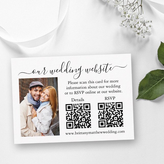 Minimalist RSVP Details Photo 2 QR Wedding Enclosure Card (Customize to change text size or style and add your QR Code Images.)