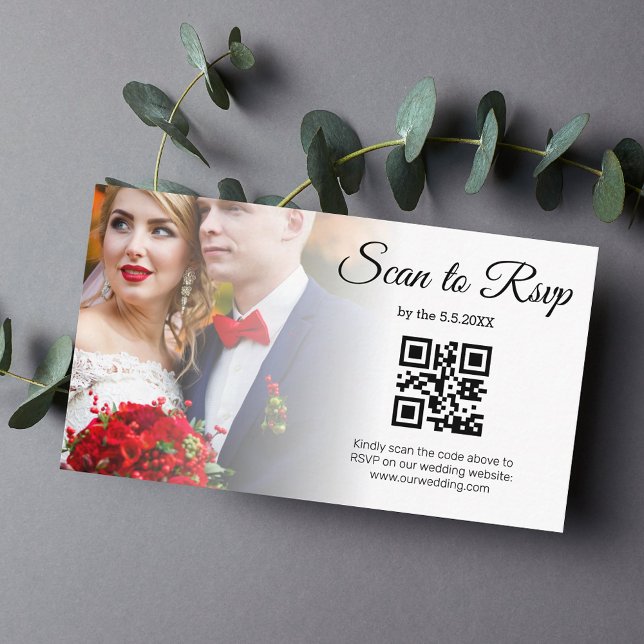 minimalist rsvp qr code wedding day faded photo  enclosure card (Creator Uploaded)