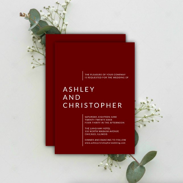 Minimalist Ruby Red Isolated Names Wedding Invitation (Creator Uploaded)