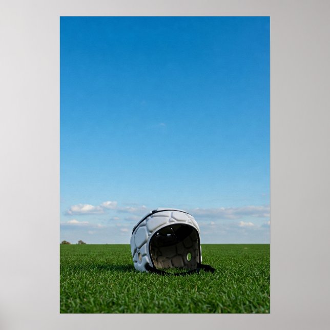 Minimalist Rugby Helmet on Grass Poster (Front)