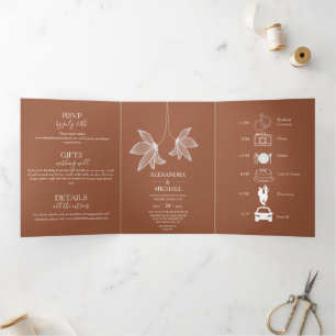 Minimalist Rust Burnt Orange Teracotta Wedding Tri-Fold Invitation
