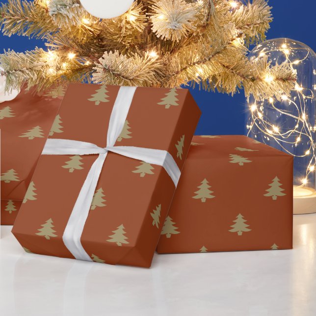 Minimalist rust cinnamon and gold Christmas trees Wrapping Paper (Holidays)