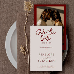 Minimalist Rust Terracotta Modern Photo Wedding Save The Date