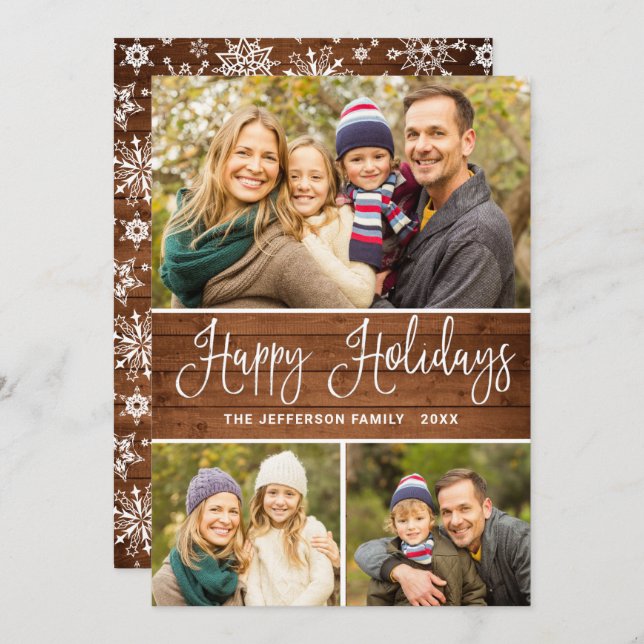 Minimalist Rustic 3 PHOTO Christmas Greeting Boho Holiday Card (Front/Back)