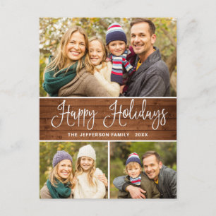 Minimalist Rustic 3 PHOTO Christmas Holiday Boho Postcard