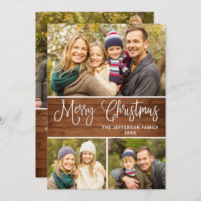 Minimalist Rustic 4 PHOTO Christmas Greeting Boho Holiday Card (Front/Back)