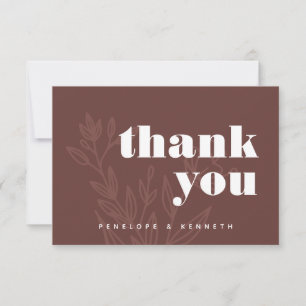 Minimalist Rustic Brown Floral Custom Wedding Thank You Card