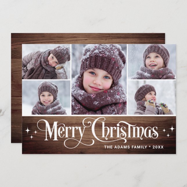 Minimalist Rustic Christmas 5 PHOTOS Greetings Holiday Card (Front/Back)