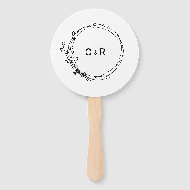 Minimalist Rustic Floral Wedding Hand Fan (Front)