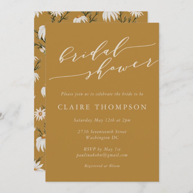 Minimalist Rustic Floral Yellow Bridal Shower Invitation (Front/Back)
