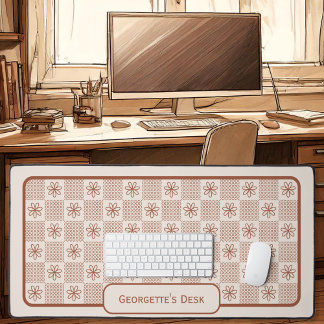 Minimalist Rustic Flowers - Checked on Cement Desk Mat