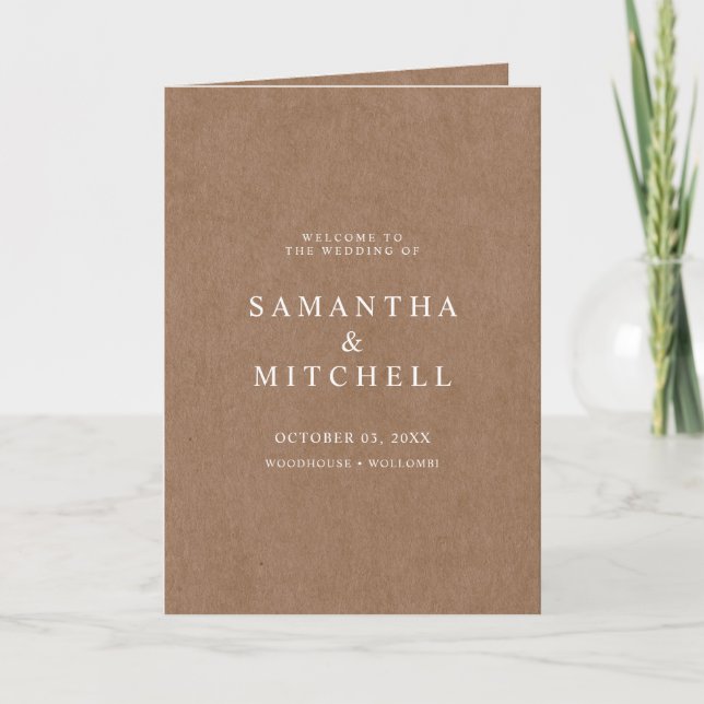 Minimalist Rustic Folded Ceremony Program (Front)