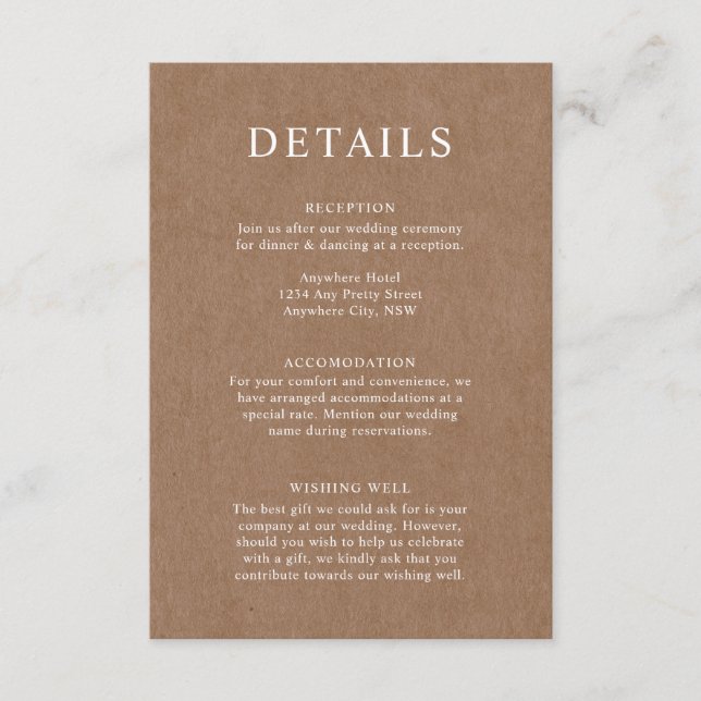 Minimalist Rustic Kraft Details Enclosure Card (Front)